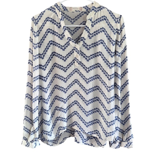Altar'd State Tops - Altar'd State Womens Blue Cream Chevron‎ Floral Airy Cottagecore Blouse Boho Hip